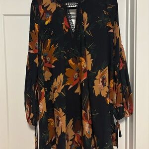 Floral Black and Orange Dress